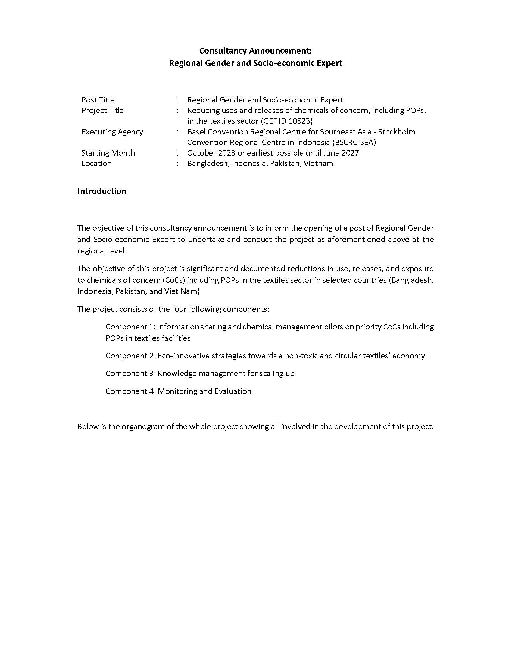 Consultancy Announcement: Regional Gender and Socio-economic Expert